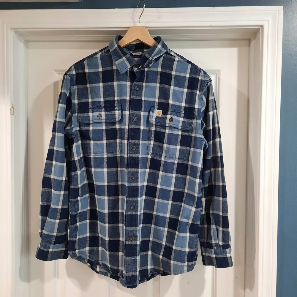 Carhartt Shirt Mens Medium Blue Plaid Flannel Hubbard Original Fit‎ Heavyweight